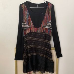 Sacred Threads black and multicolor sweater dress sequins size large